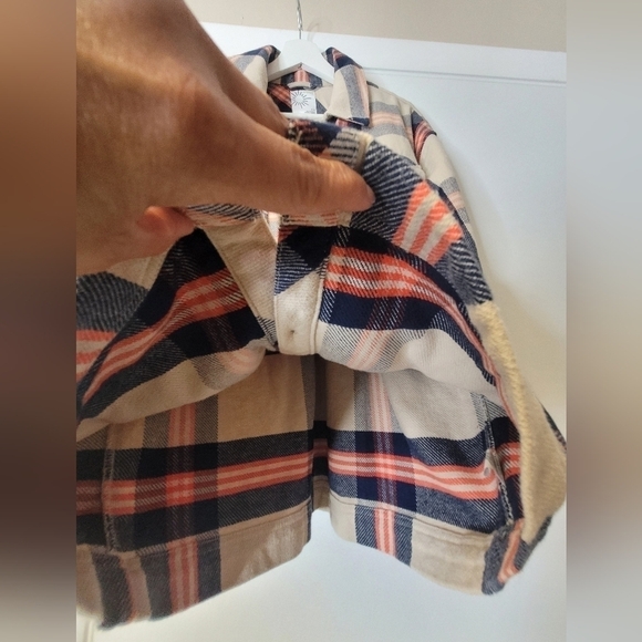 AERIE OFFLINE Flannel Button Down Jacket Shacket In Soft Oat Navy Orange Size XS - Picture 10 of 16